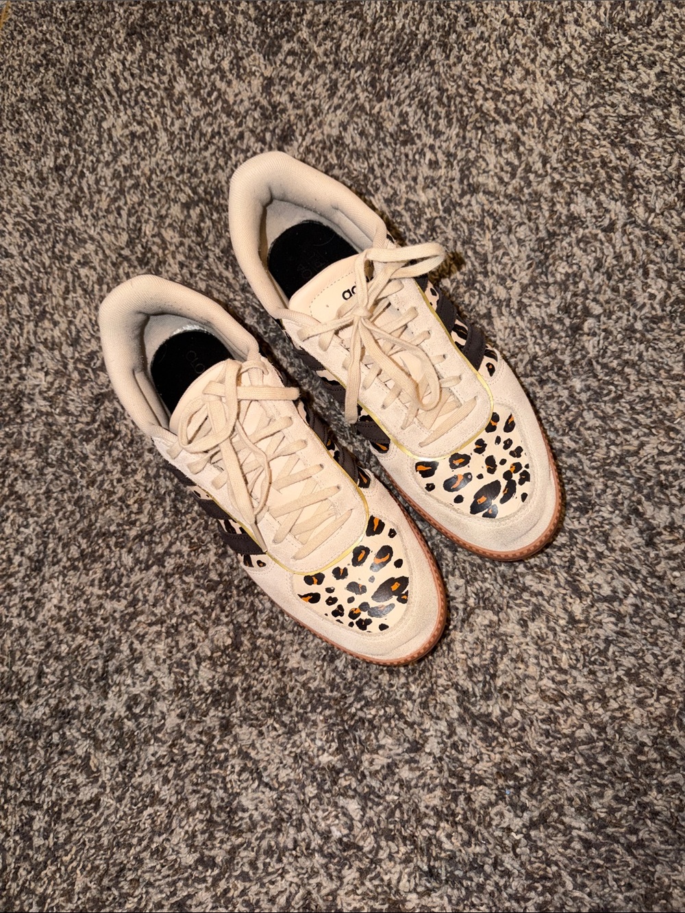 adidas Women's Cream Sneakers with Leopard Print and Black Accents